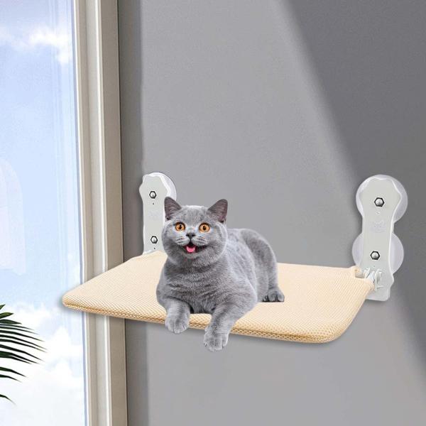 窓に取り付けられたパーチ吸盤 室内猫用 猫ベッド ハンモック スタイル C カーキ
