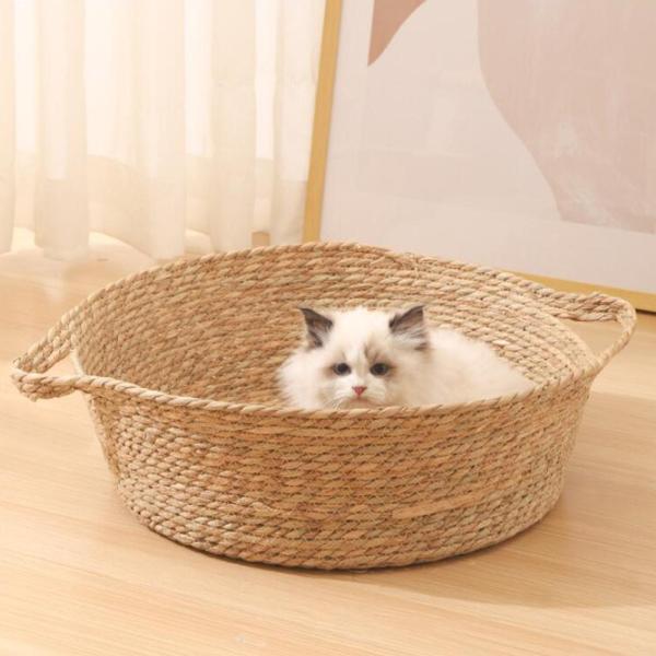 猫用ベッド バスケット クールな猫スクラッ 丈夫な織り ペット用猫用ベッド 猫用 子犬 ベージュ 35cmx13cm