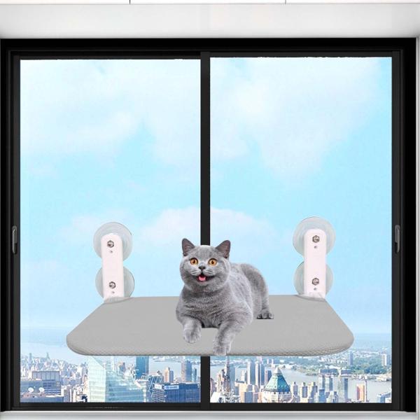 折りたたみ式猫窓止まり木猫ハンモックラウンジマウントハンモック猫休憩棚グレー 30cmx52cm