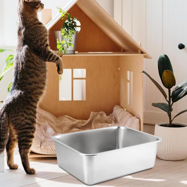 猫用トイレ ステンレス鋼 大型オープントップ ペット用トイレ 猫砂盆地 60cmx40cmx10cm