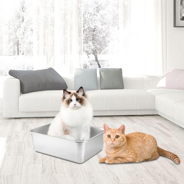 猫用トイレ ステンレス鋼 大型オープントップ ペット用トイレ 猫砂盆地 60cmx40cmx10cm