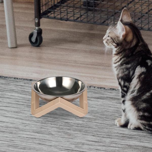 レイズドキャットボウル 水飲みボウル キャットフードボウル 猫用 中小型犬 子犬 スチールボウル アプリコット