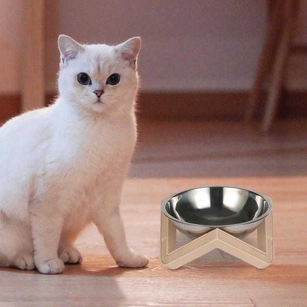 レイズドキャットボウル 水飲みボウル キャットフードボウル 猫用 中小型犬 子犬 スチールボウル アプリコット