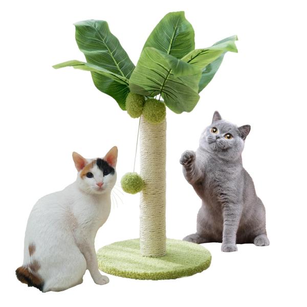 猫スクラッチポスト 猫インタラクティブおもちゃ ぶら下がりボール付き 猫クライミングポール グリーン 25cm