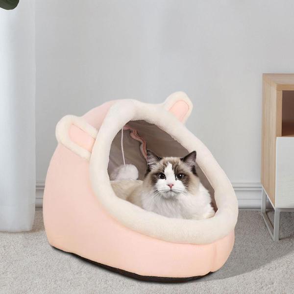 猫ベッド 洞窟ハウステント ソフトネスト ペットベッド モルモット小型犬 犬用 ピンク 30cmx30cmx28cm