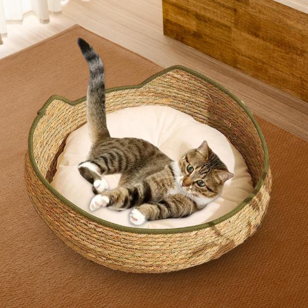 猫ベッドバスケット ペット用品 猫スクラッチマット 室内猫用 子猫 子犬 グリーン 43cm