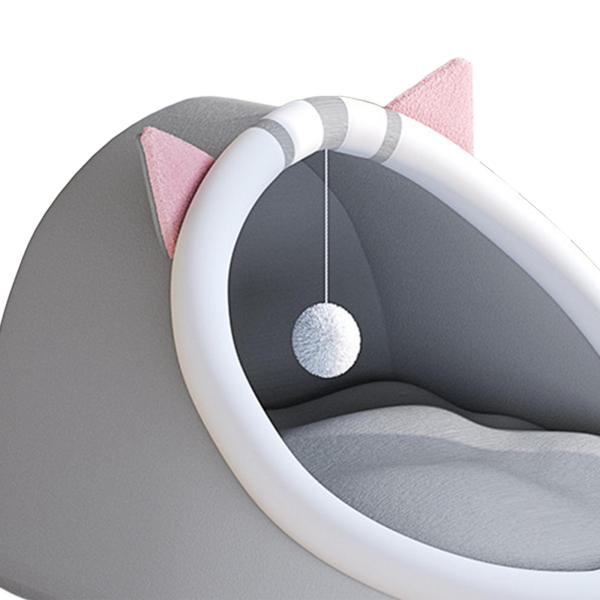 ペットベッド ボールおもちゃ付き 快適な猫用スリーピングパッド クッション 滑り止め猫ベッド M グレー