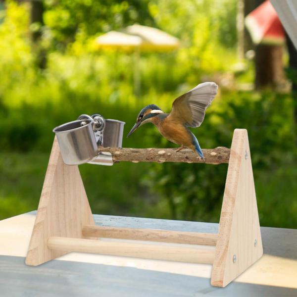 オウム遊び用木製スタンド トレーニングテーブル プレイスタンド インコ フィンチ カナリア用 カップ付き