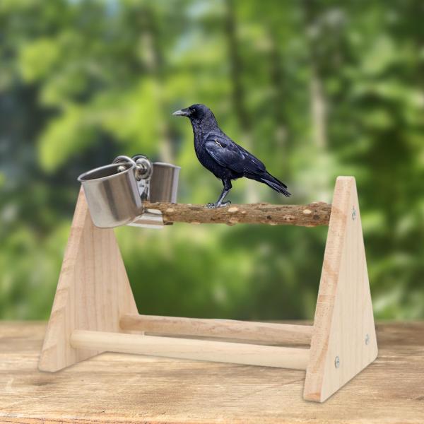 オウム遊び用木製スタンド トレーニングテーブル プレイスタンド インコ フィンチ カナリア用 カップ付き