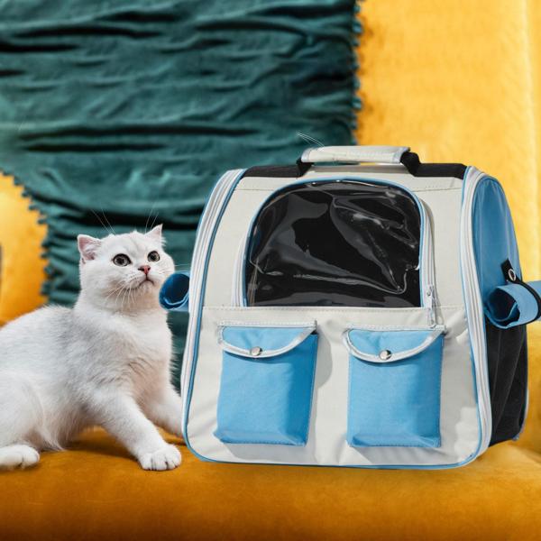 猫 リュックキャリア キャリーバッグ 犬 猫 キャリー 散歩用 屋外用 ブルー