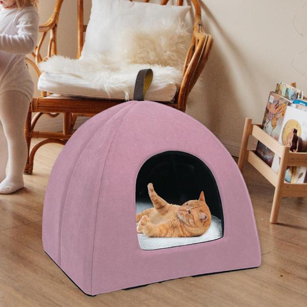 屋内ラブリーキャットネスト 折りたたみ式 暖かい洞窟 ユニバーサル小型犬用テント 猫用 ピンク S