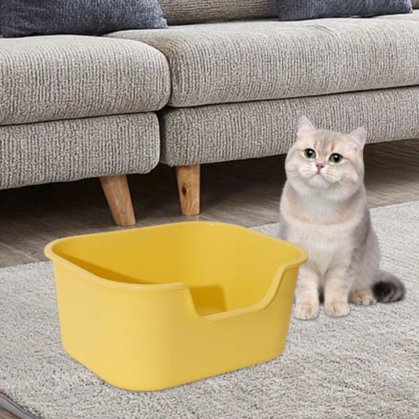 オープントイレ子猫トイレ防沫ポータブル猫トイレ小型ペット用イエロー
