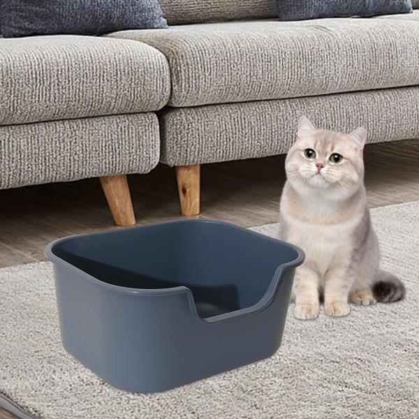 オープントイレ子猫トイレ防沫ポータブル猫トイレ小型ペット用グレー