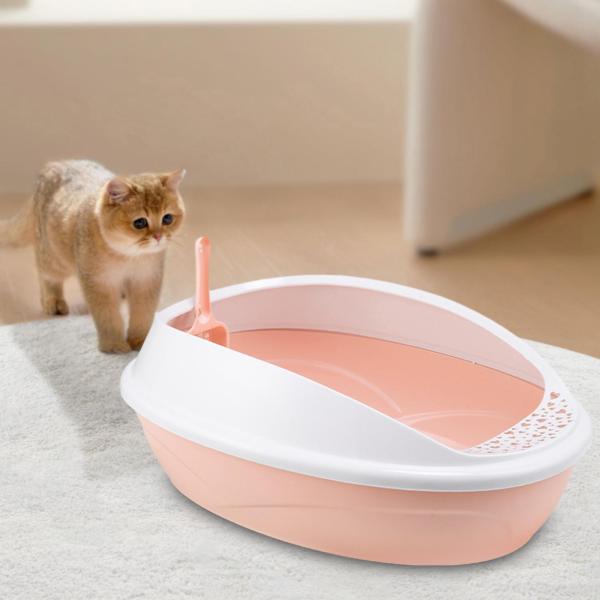 屋内猫用スクープ付き耐久性のある猫用トイレボウル オープントップ ペット用トイレ ピンク