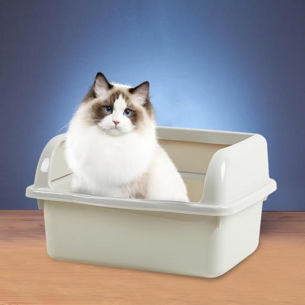 オープントップペット用トイレトレイ 猫用トイレを高める テフロン加工の便器 大スペース ラージホワイト