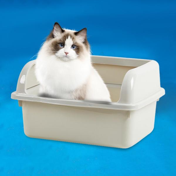 オープントップペット用トイレトレイ 猫用トイレを高める テフロン加工の便器 大スペース ラージホワイト