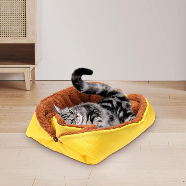 ペットベッド猫睡眠パッド冬暖かい巣犬ベッド洞窟自己温暖化猫ベッドイエロー