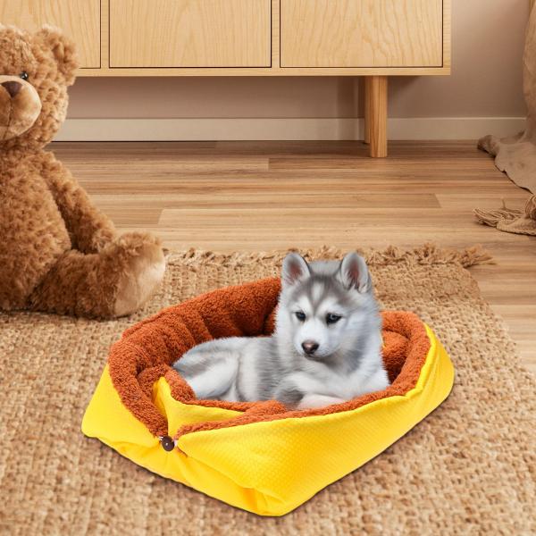 ペットベッド猫睡眠パッド冬暖かい巣犬ベッド洞窟自己温暖化猫ベッドイエロー