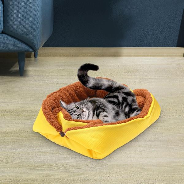 ペットベッド猫睡眠パッド冬暖かい巣犬ベッド洞窟自己温暖化猫ベッドイエロー