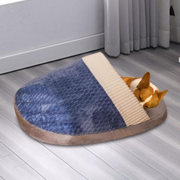 暖かいスリッパ 犬用ベッド 半密閉型 ペット 猫の巣 子猫用  プードル M ブルー