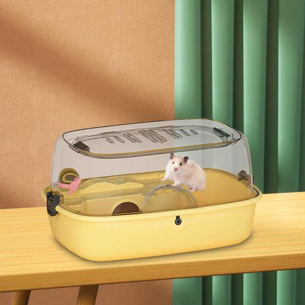 大型ハムスターケージポータブル換気生息地小動物バニーラットイエロー高級モデル
