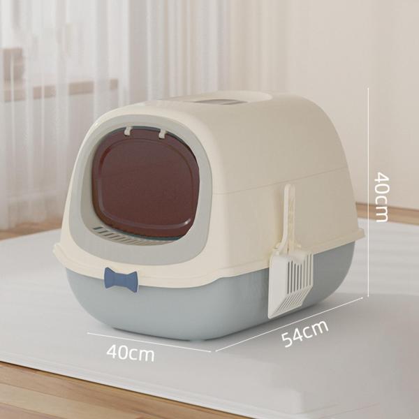 フード付き猫用トイレ 蓋付き 猫用トイレスペード付き 耐久性のある 大型猫用トイレ グレー