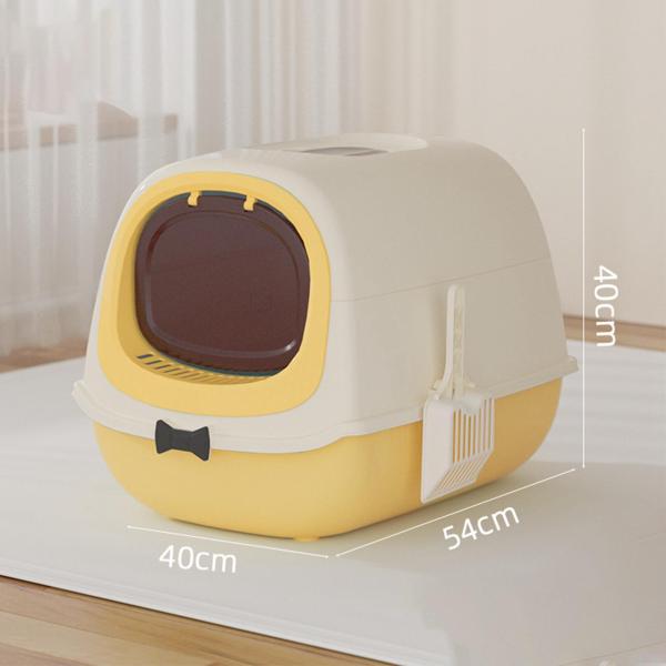 フード付き猫用トイレ 蓋付き 猫用トイレスペード付き 耐久性のある 大型猫用トイレ イエロー