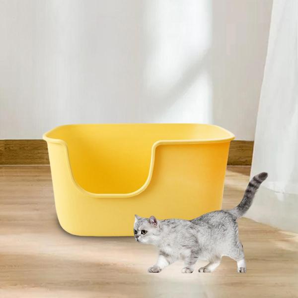 オープントップ猫用トイレ 大型猫用トイレ 屋内猫用 バニーウサギ イエロー