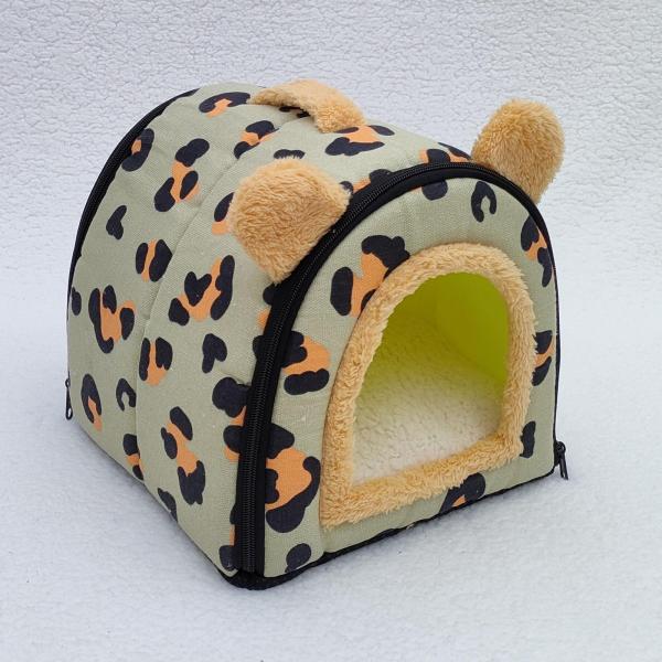 折りたたみ式ペットハウス 犬用ベッド 小型犬用 コンバーチブル 洗えるクッション付き グリーン 26x26x26cm