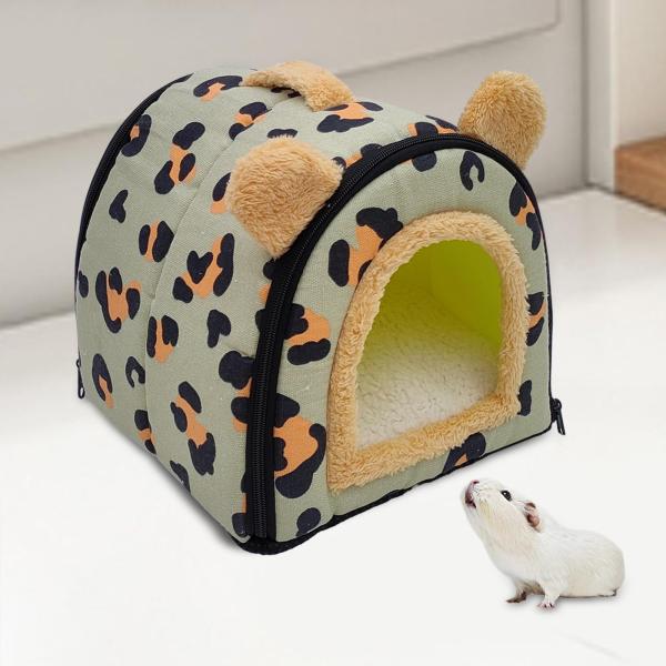 折りたたみ式ペットハウス 犬用ベッド コンバーチブル 小型犬用 洗えるクッション付き グリーン 35x29x29cm