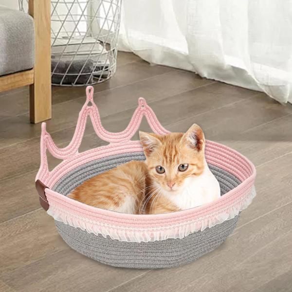 猫ベッド ラウンド耐摩耗性犬小屋 ペットクレードル 子犬 子猫 屋内猫用 プリンセス M