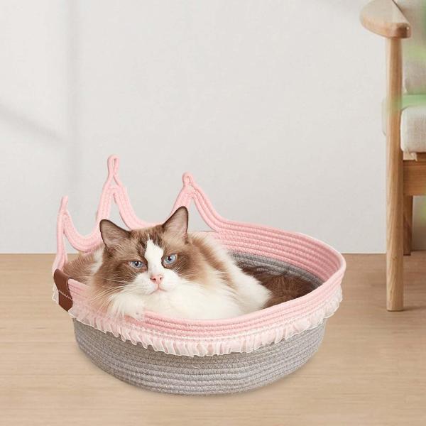 猫ベッド ラウンド耐摩耗性犬小屋 ペットクレードル 子犬 子猫 屋内猫用 プリンセス M