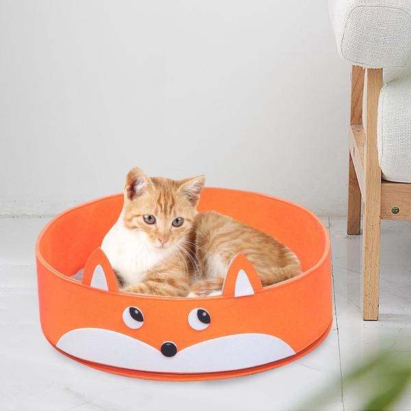 猫ベッド ラウンド 漫画 冬 暖かい 滑り止め底 子犬小屋 睡眠ベッド フォックス M
