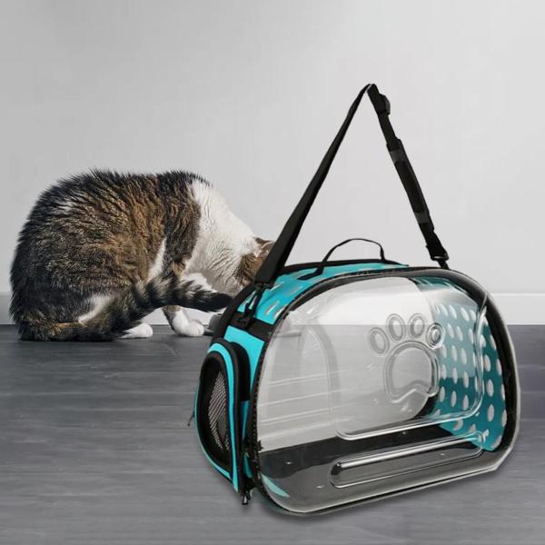 透明猫キャリア ペット バブルバッグ 散歩用 子猫 中小型犬 ブルー S