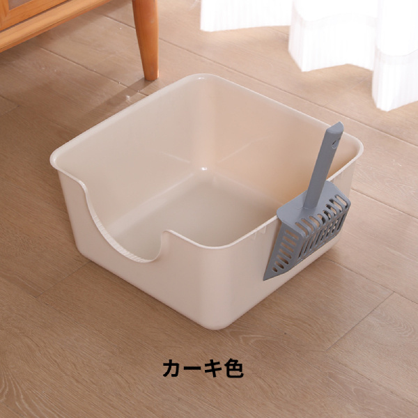 猫用トイレ 耐久性のあるオープントップ ペット用トイレ 小型中型猫 子猫  流出防止 猫のトイレ  カーキ色  ニャンとも清潔トイレセット