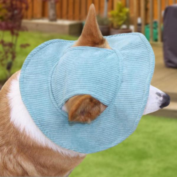ペット帽子 コーデュロイ 通気性 耳穴付き 犬用帽子 アウトドア 旅行用 夏 M グリーン