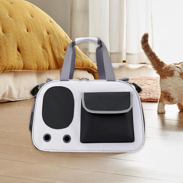 ペットトラベルバッグ猫トートバッグローラーシャッターデザイン大容量猫キャリアブラック