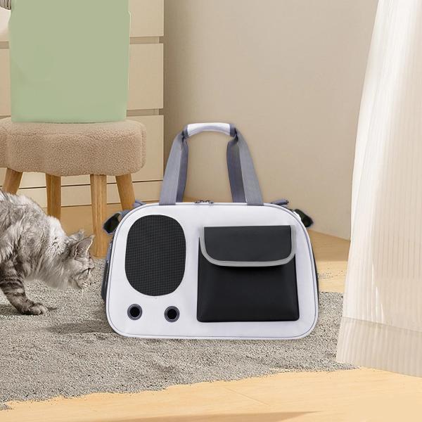ペットトラベルバッグ猫トートバッグローラーシャッターデザイン大容量猫キャリアブラック