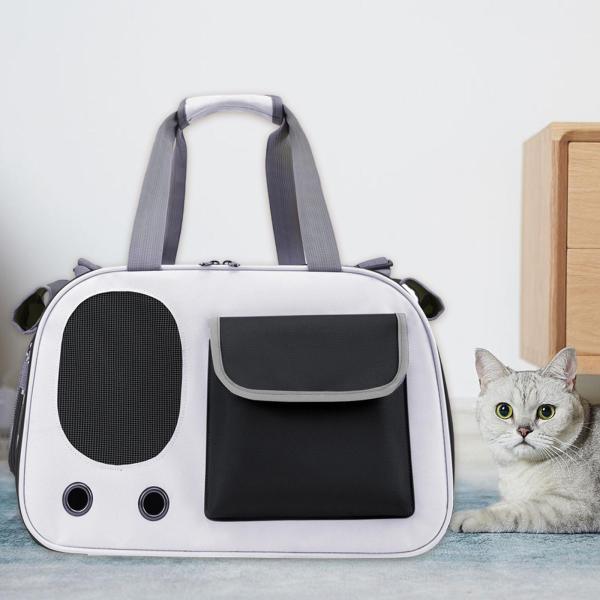 ペットトラベルバッグ猫トートバッグローラーシャッターデザイン大容量猫キャリアブラック