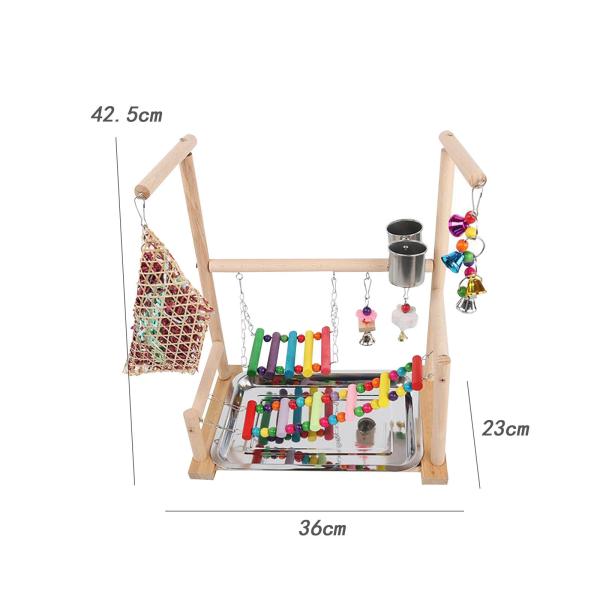 木製止まり木スタンド鳥の遊び場運動プラットフォームおもちゃの鳥のアクティビティブリッジインコフィンチセキセイインコ用スイング付き