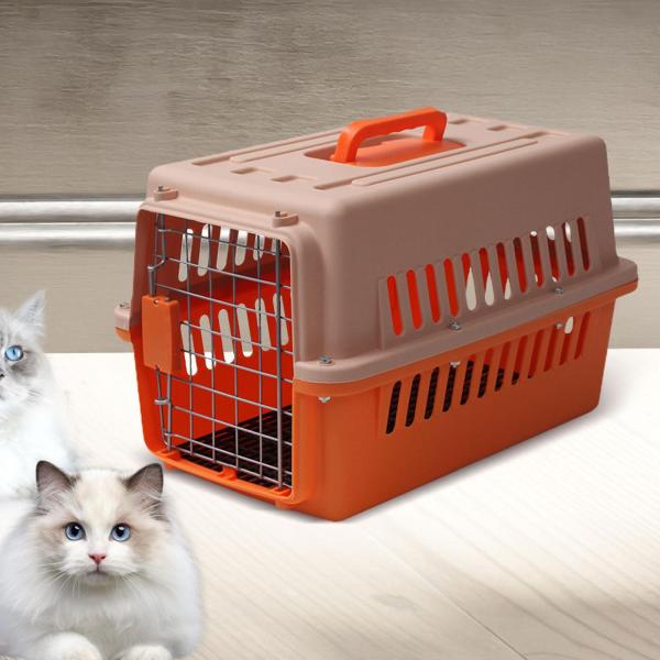 ハードサイドペット輸送ケージペットキャリア子猫屋内屋外用オレンジ