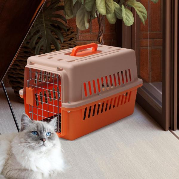 ハードサイドペット輸送ケージペットキャリア子猫屋内屋外用オレンジ