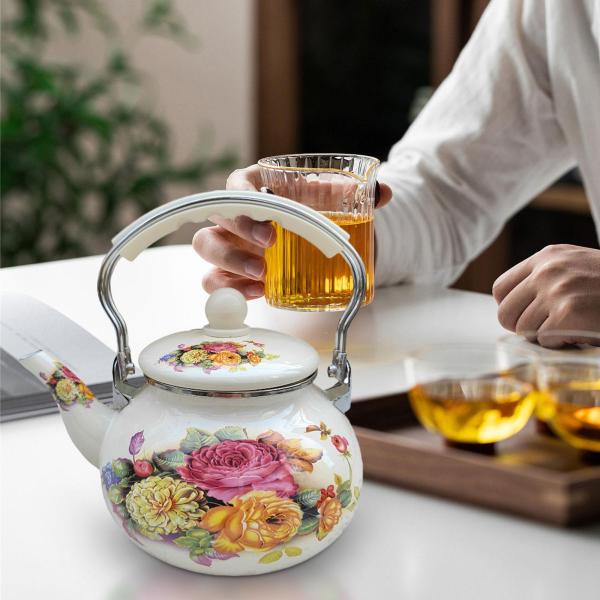 エナメルティーケトル ウォーターケトル 蓋付き トルコティーポット 家庭用パーティースタイル F