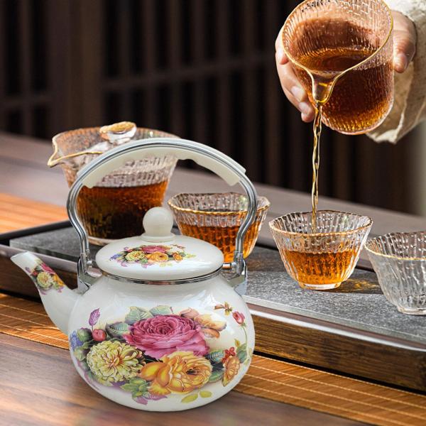 エナメルティーケトル ウォーターケトル 蓋付き トルコティーポット 家庭用パーティースタイル F