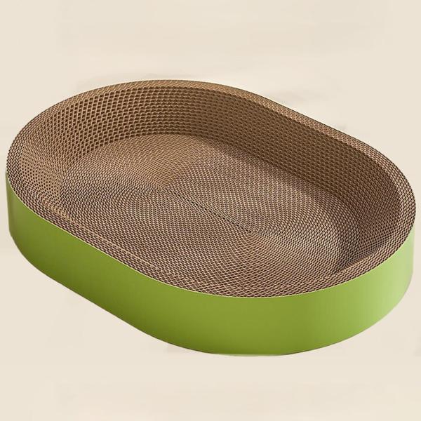 楕円形段ボール製猫用爪とぎベッドレスト 室内猫用 ソファ用爪とぎボード M グリーン