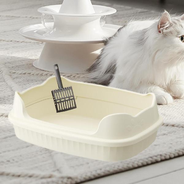 猫用トイレボックス 室内猫用 頑丈 防滴 ローエントリー ホワイト
