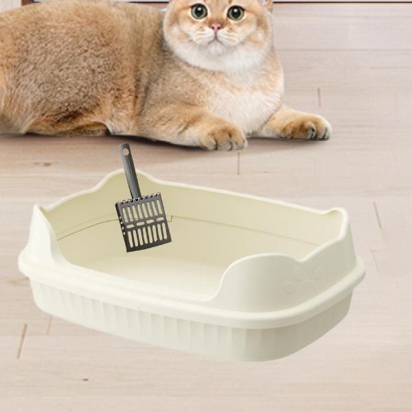 猫用トイレボックス 室内猫用 頑丈 防滴 ローエントリー ホワイト