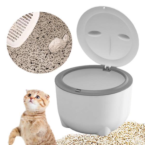 フード付き猫用トイレ容器 蓋付き ポータブル犬用ゴミ箱 小動物用ゴミ箱 ホワイト