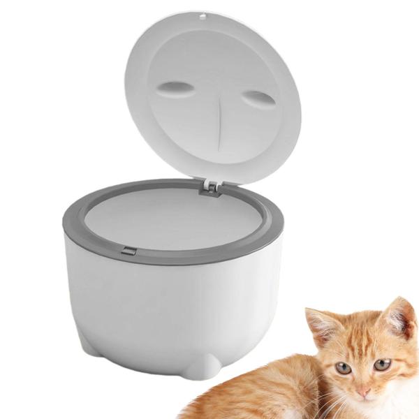 フード付き猫用トイレ容器 蓋付き ポータブル犬用ゴミ箱 小動物用ゴミ箱 ホワイト
