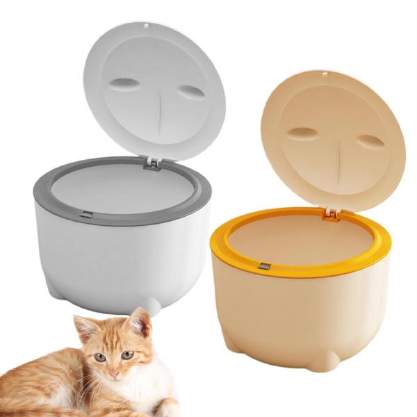 フード付き猫用トイレ容器 蓋付き ポータブル犬用ゴミ箱 小動物用ゴミ箱 ホワイト